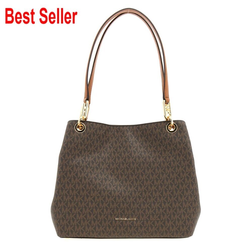 Pebbled Leather Shoulder Bag Tote with Gold-Tone Hardware